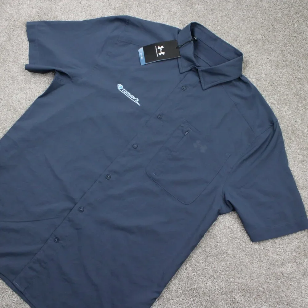 Under Armour Drift Tide 2.0 Shirt NWT Men Large Blue Fitted Polyester S/S Button